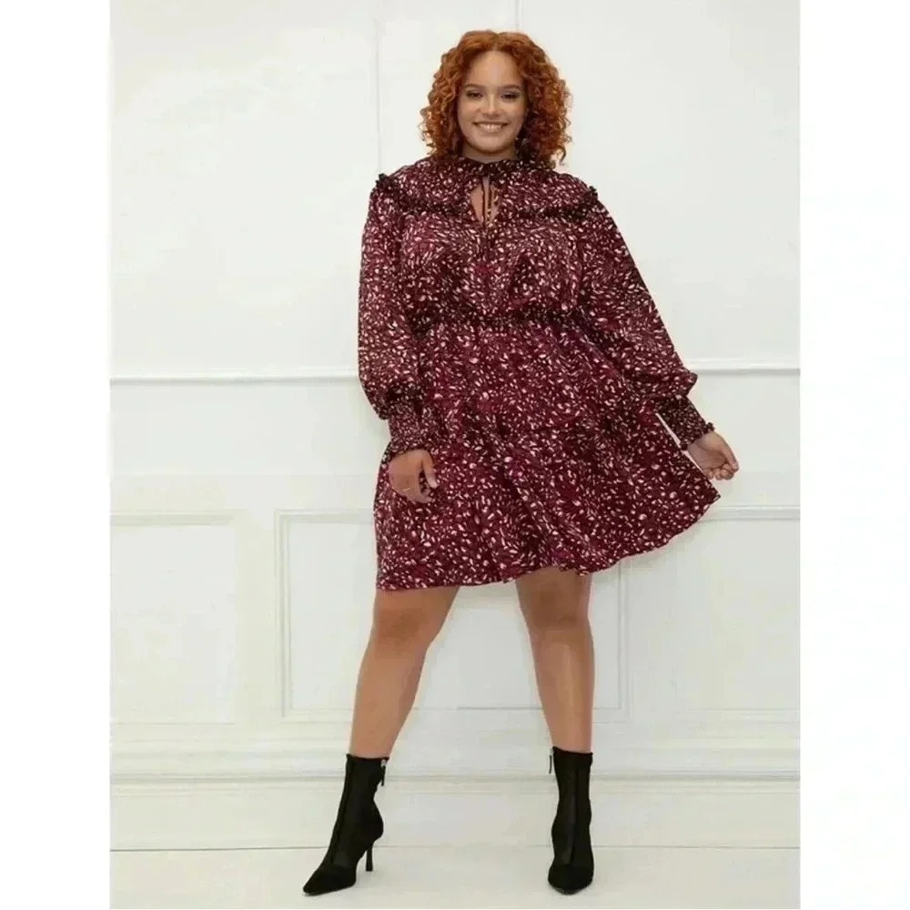 ELOQUII Elements Women's Plus Size Satin Dress with Ruffle Yoke Size 22/24
